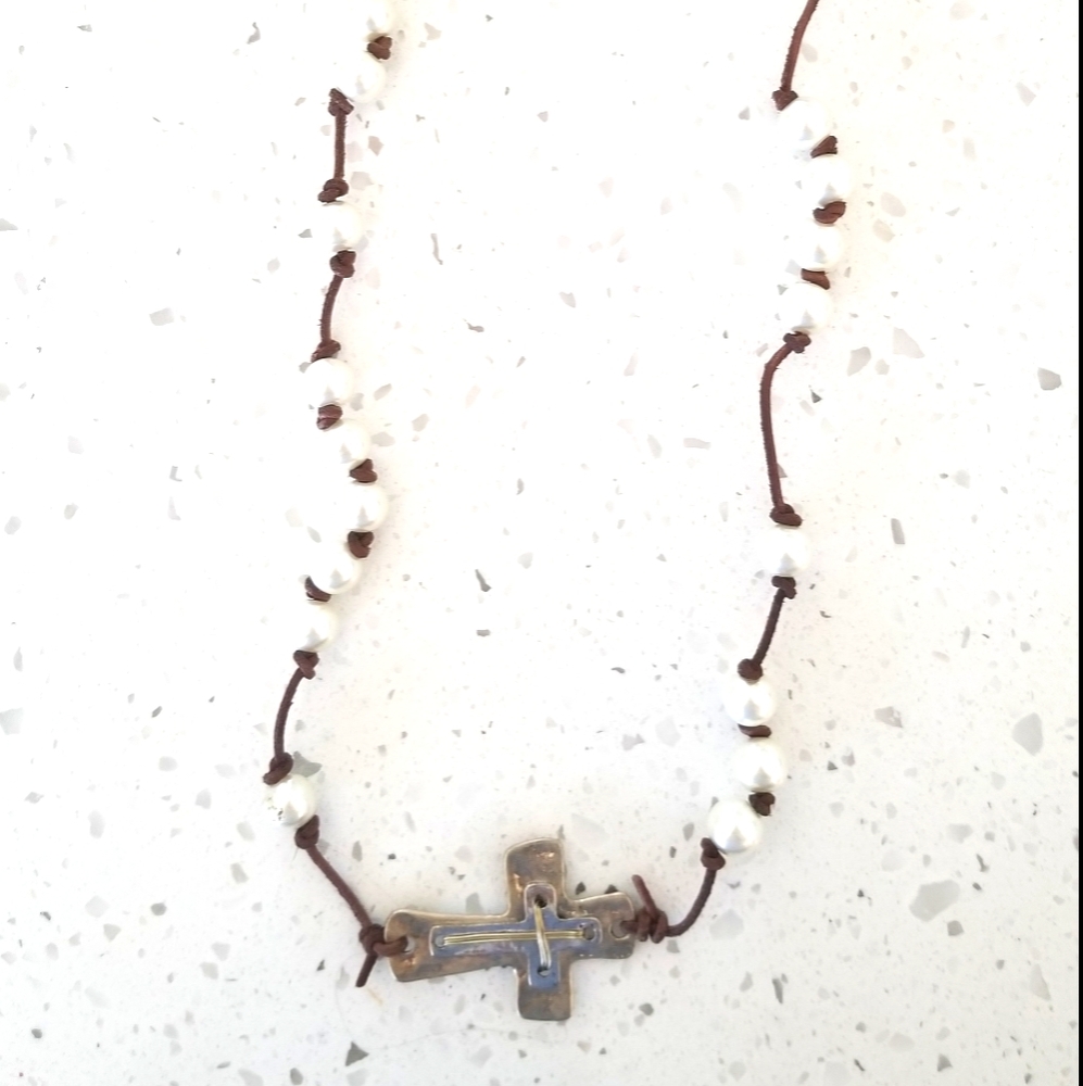 Artisian Cross beaded long necklace